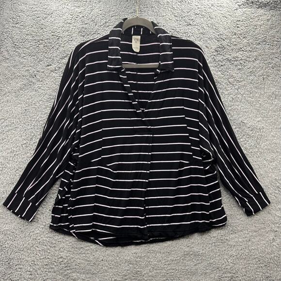 We the Free Small Black‎ Pink Striped Boxy Cut V-Neck Open Front Stretchy EUC - Picture 1 of 9